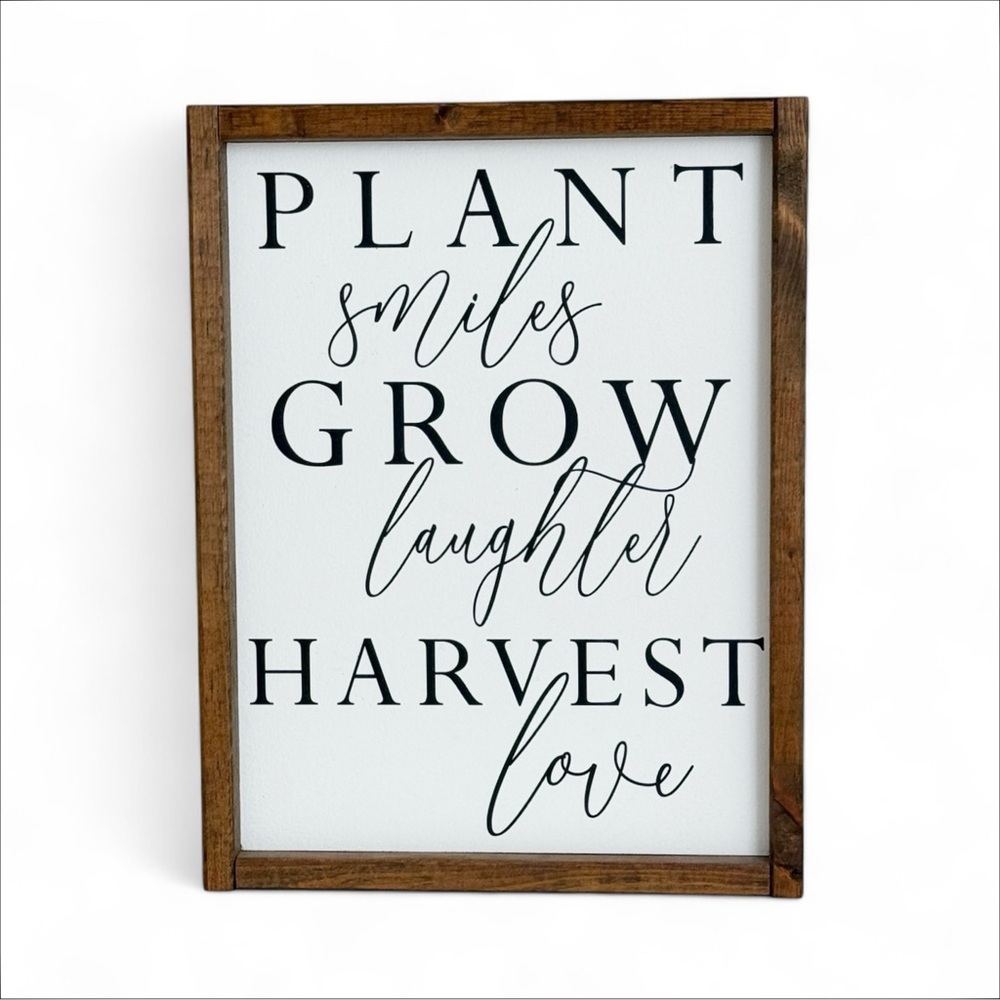 Plant Smiles Grow Laughter Harvest Love Wood Decoration Sign for Home